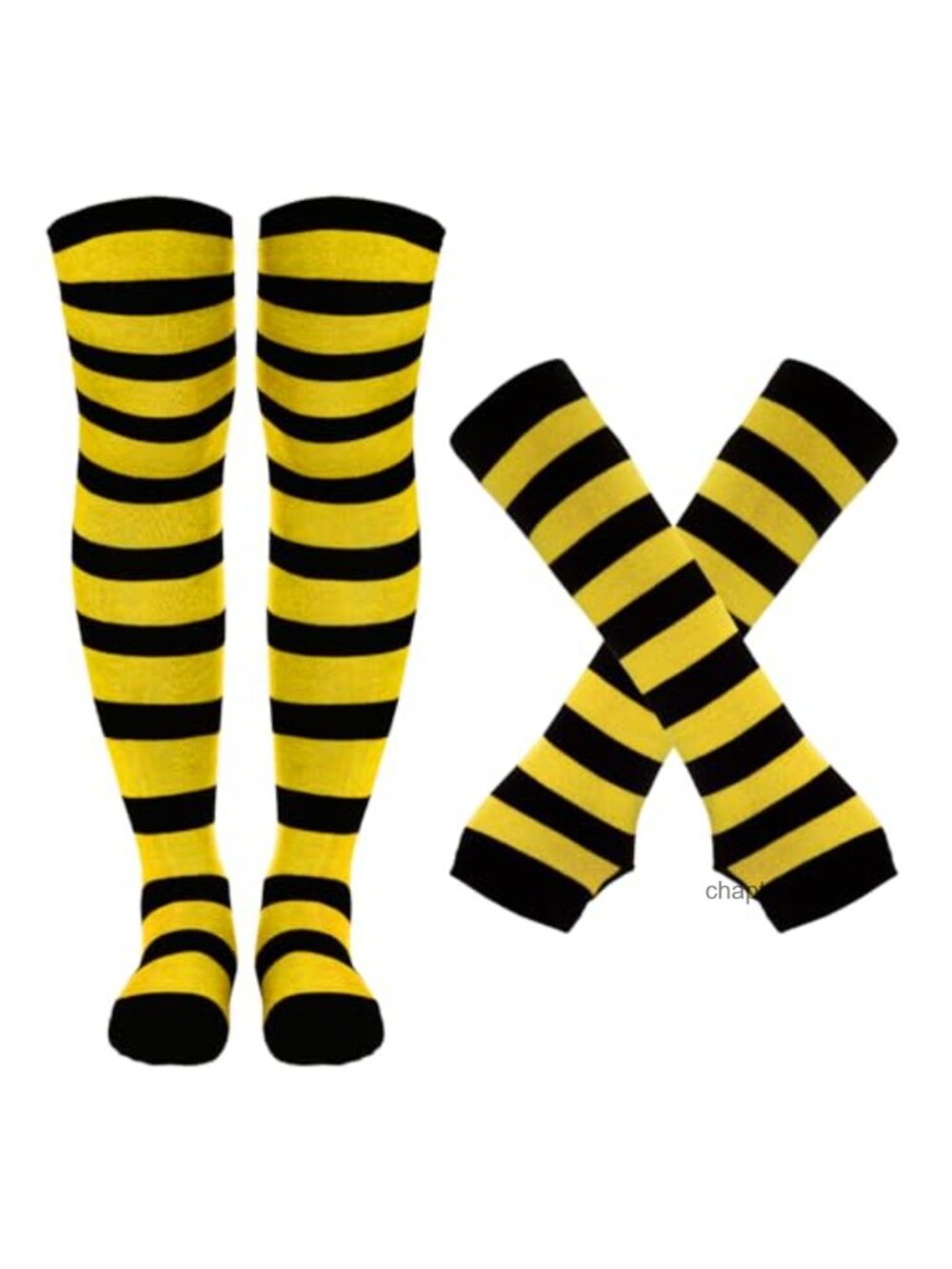 Striped Knee High Socks & Fingerless Gloves Arm Warmer Set